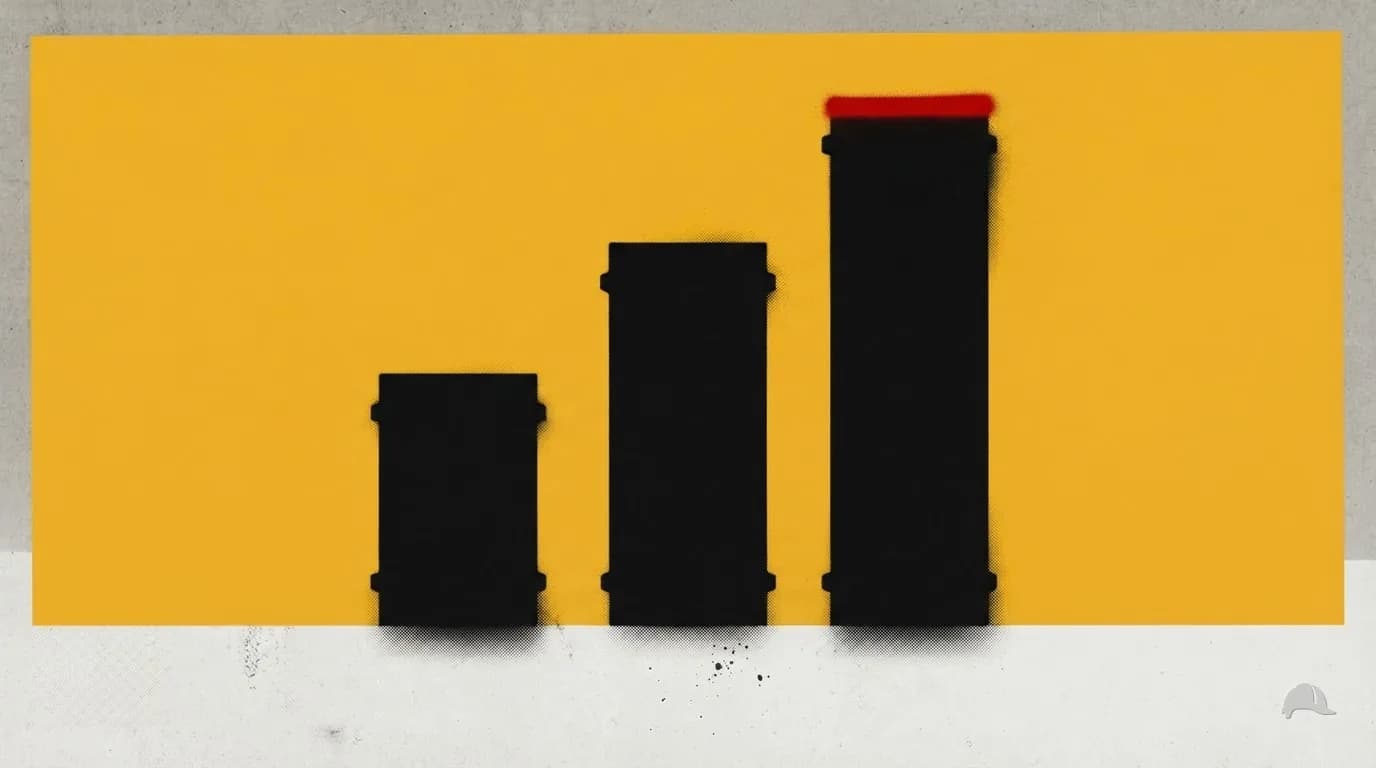 Stencil print of three plain bars of different heights
