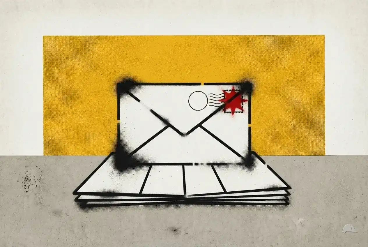 Stencil print of an envelope and folded policy document