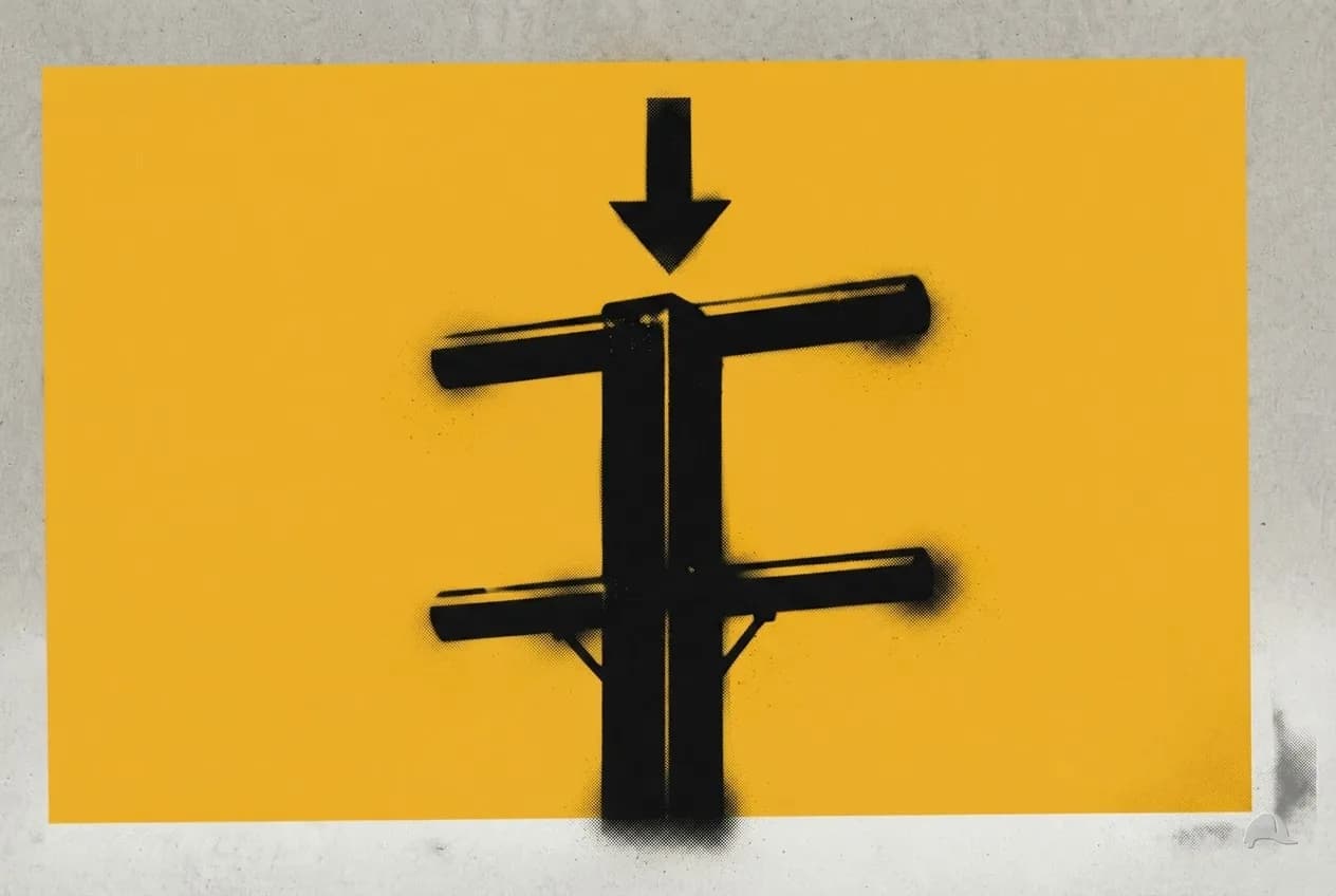 Stencil print of a load arrow pressing down on a guardrail post