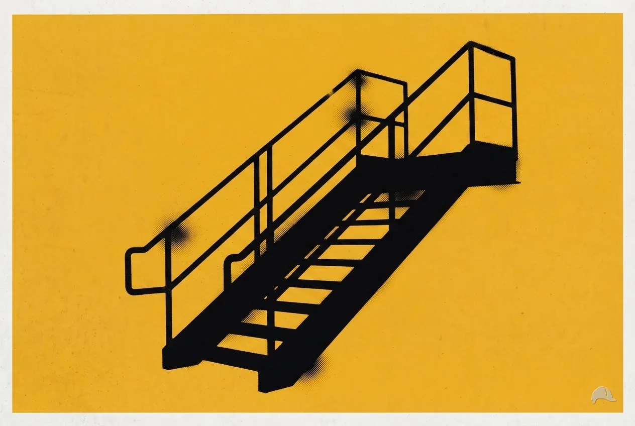 Stencil print of a stair flight with a stair rail system
