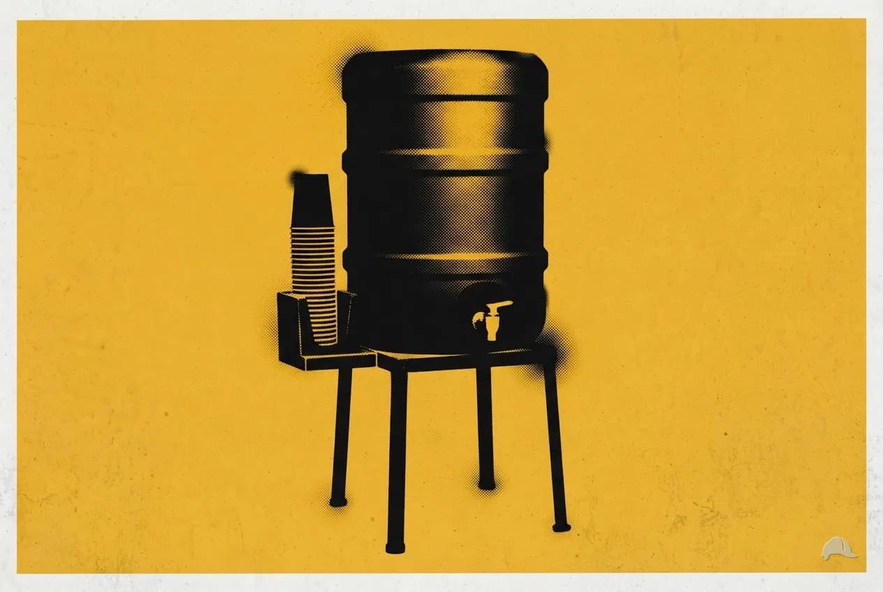 Stencil print of a water cooler with stacked cups
