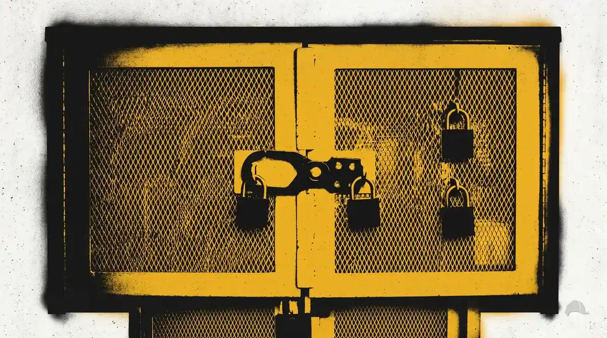 Stencil print of an electrical panel with a six-lock hasp