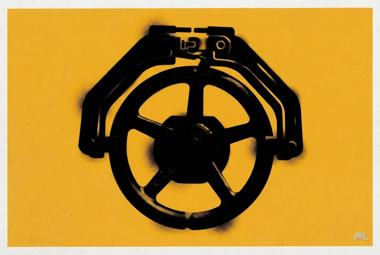 Stencil print of a valve handle under a lockout cover