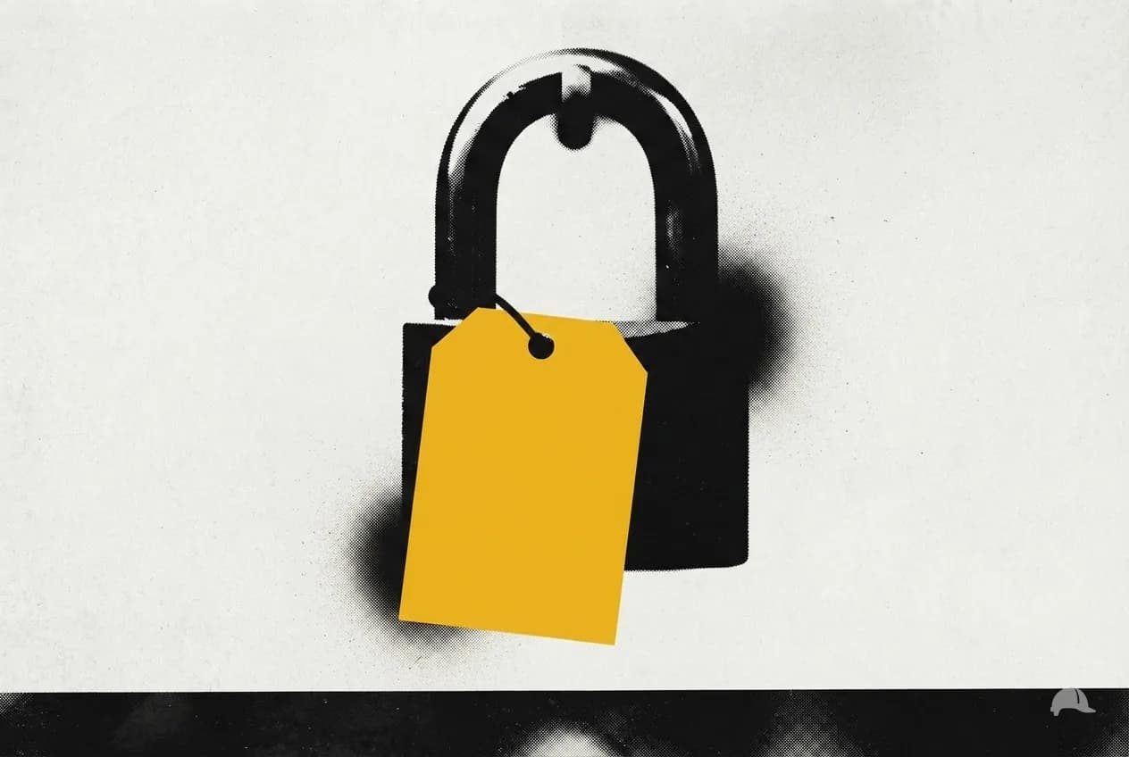 Stencil print of a blank tag hanging from a padlock