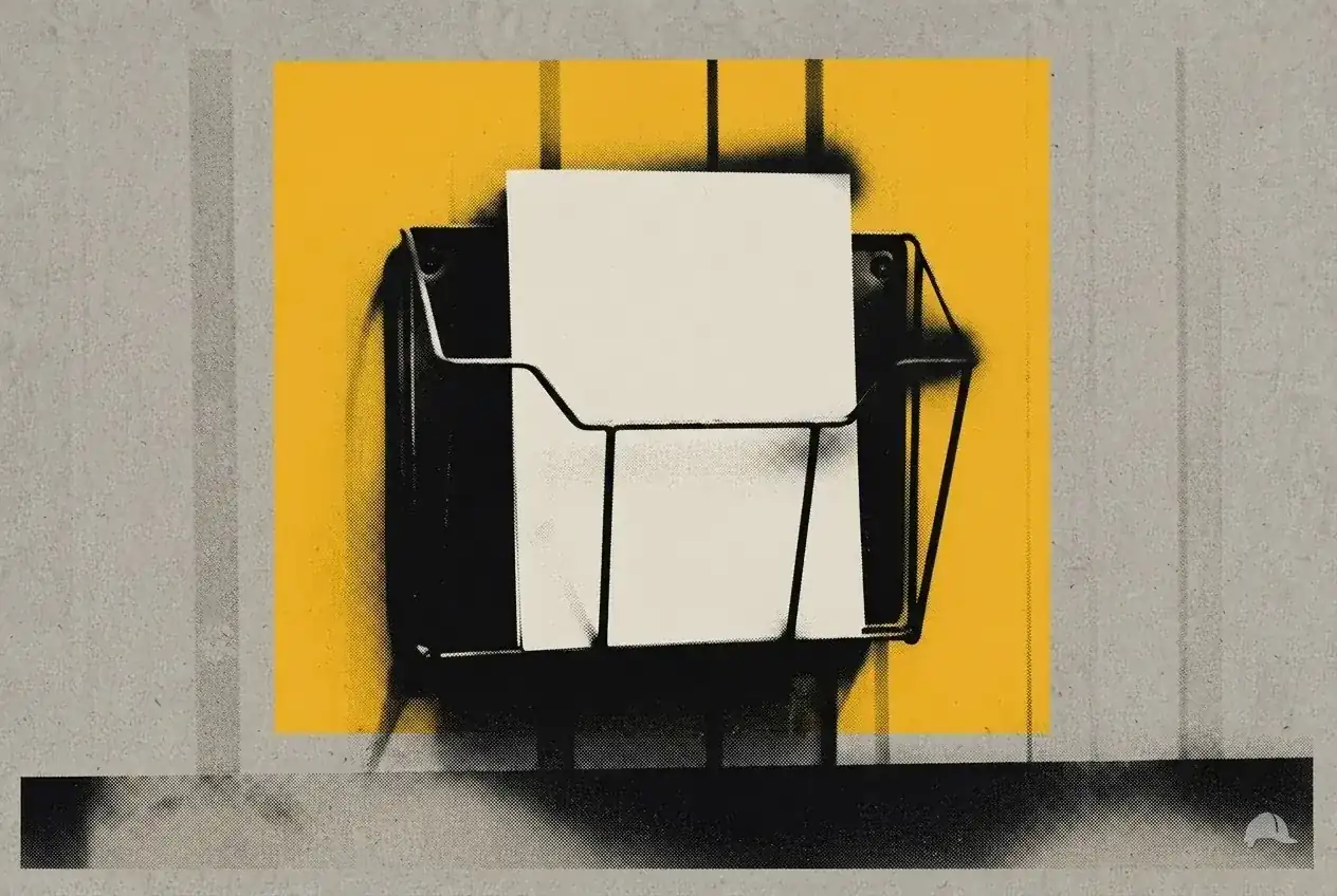 Stencil print of a document holder on a site trailer wall