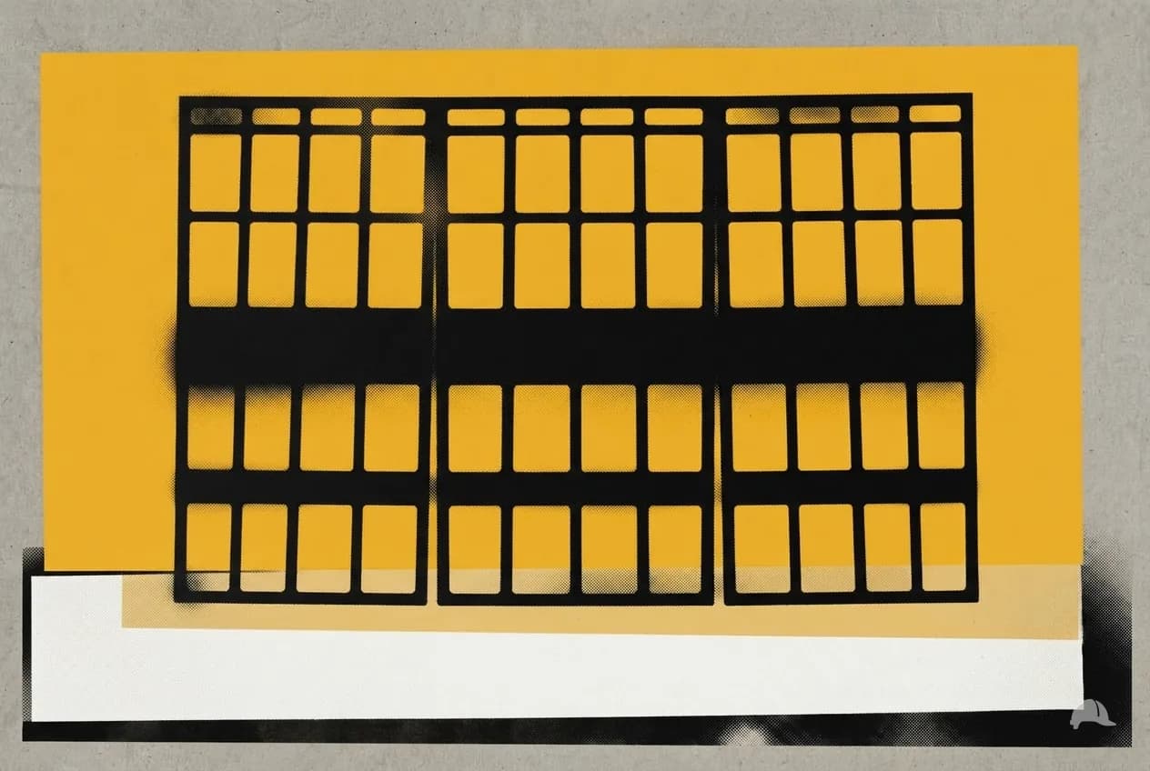 Stencil print of a calendar grid with three months blocked out