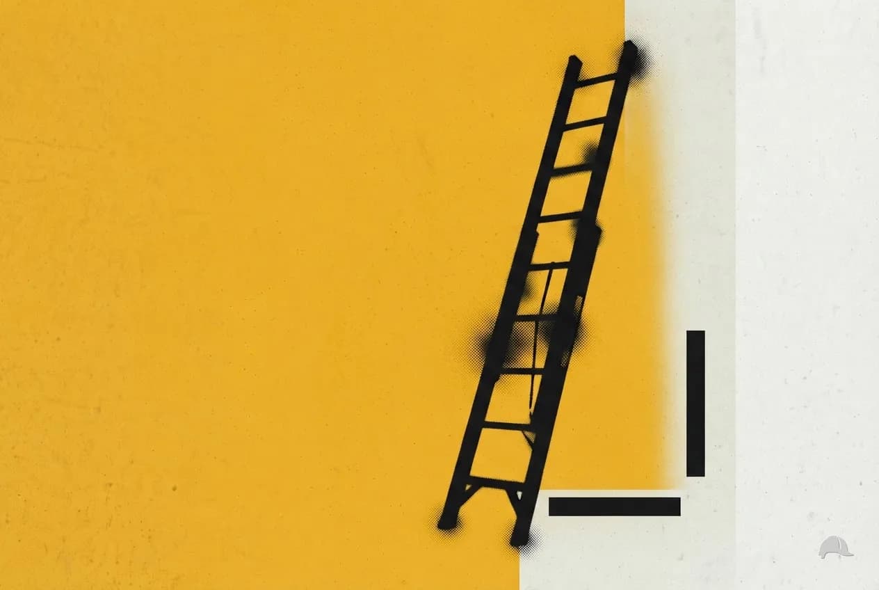 Stencil print of a ladder set at the four-to-one angle