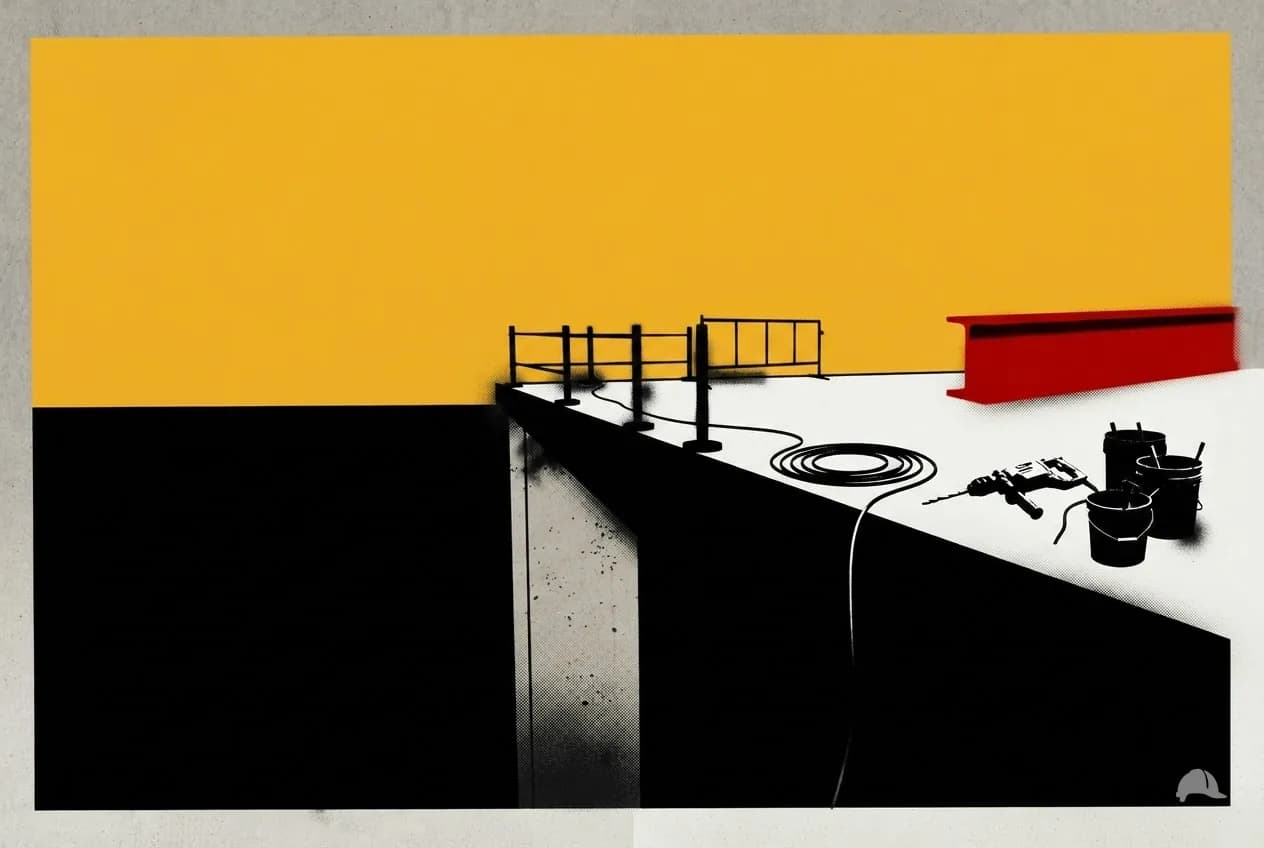 Stencil print of an unprotected leading edge with barrier stanchions
