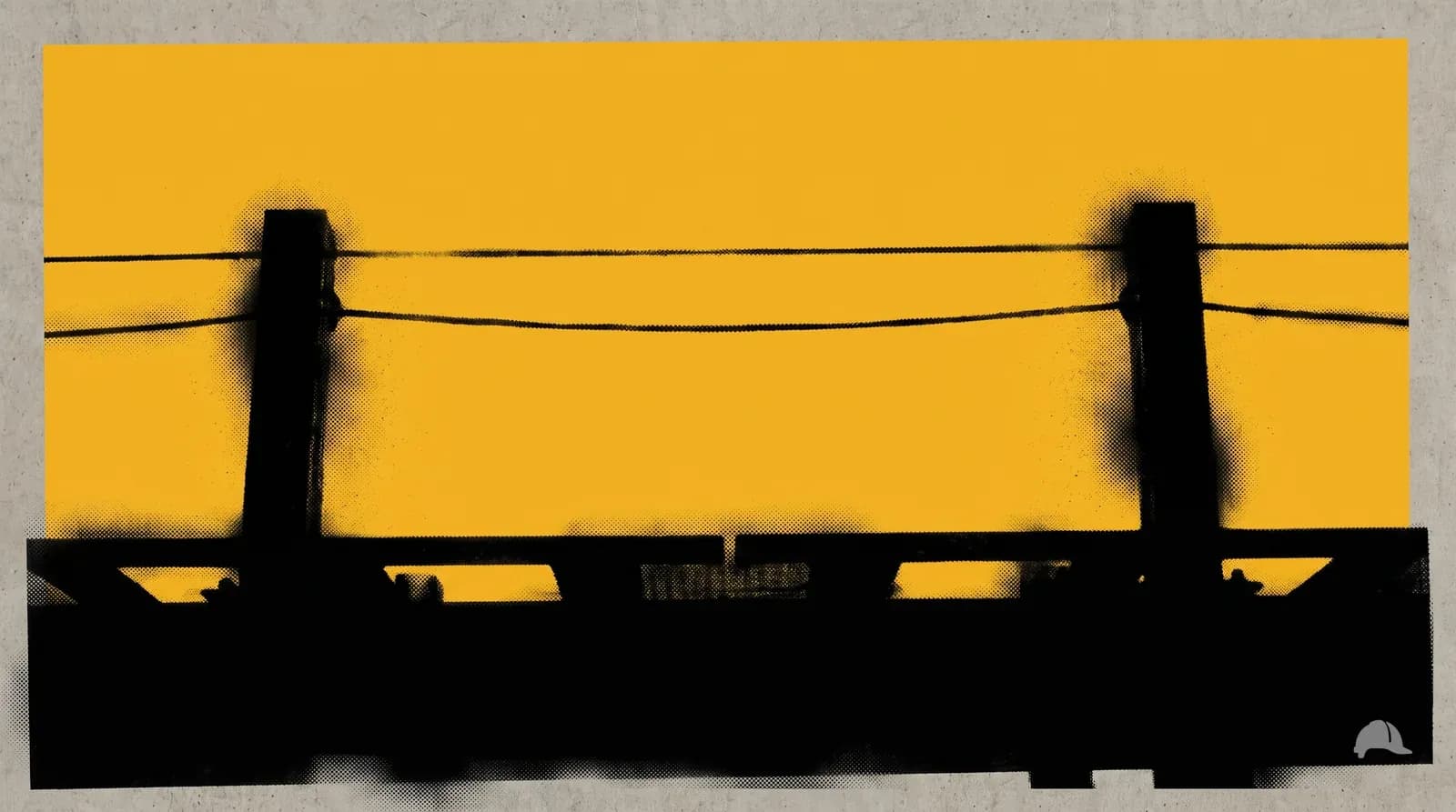 Stencil print of a steel deck edge with a horizontal lifeline