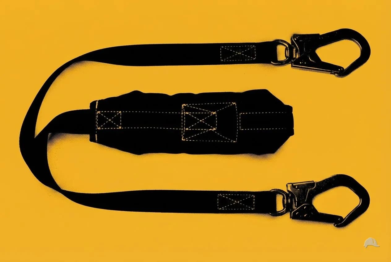 Stencil print of a shock-absorbing lanyard laid out flat