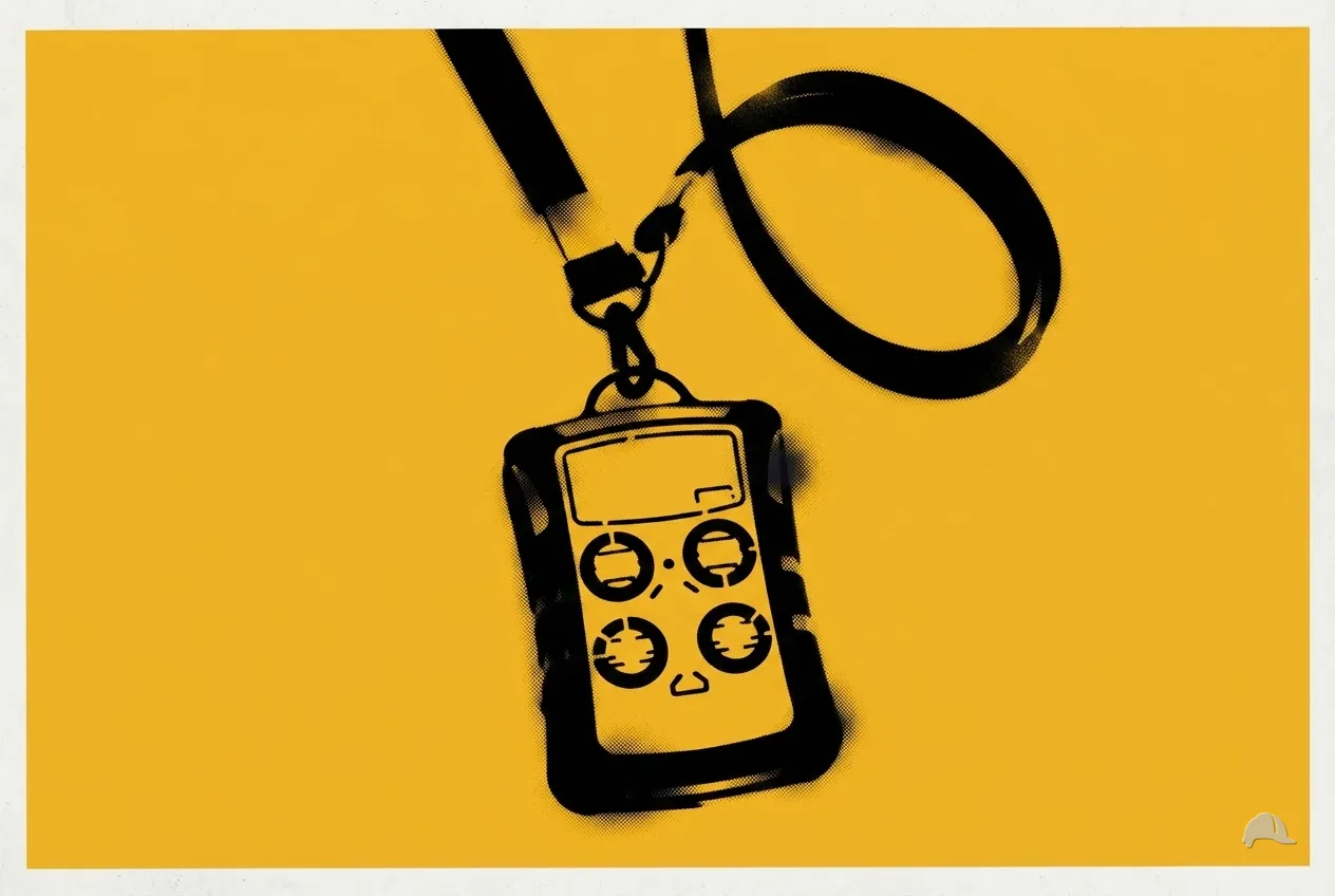 Stencil print of a four-gas monitor on a lanyard