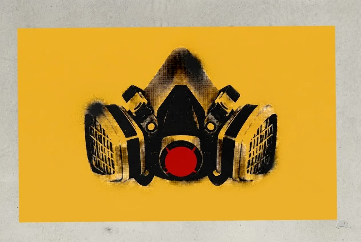 Stencil print of a half-mask respirator with cartridges