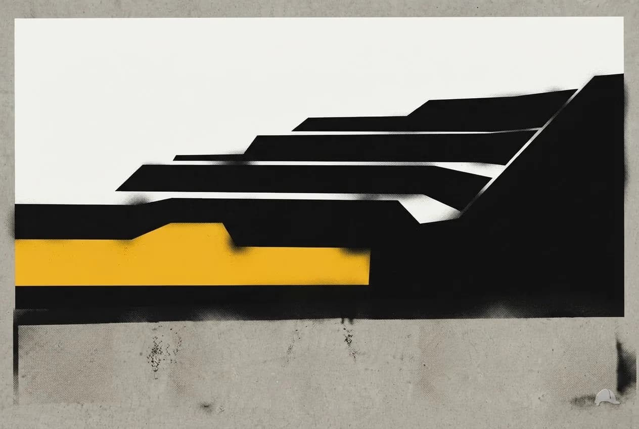 Stencil print of a benched and sloped excavation wall
