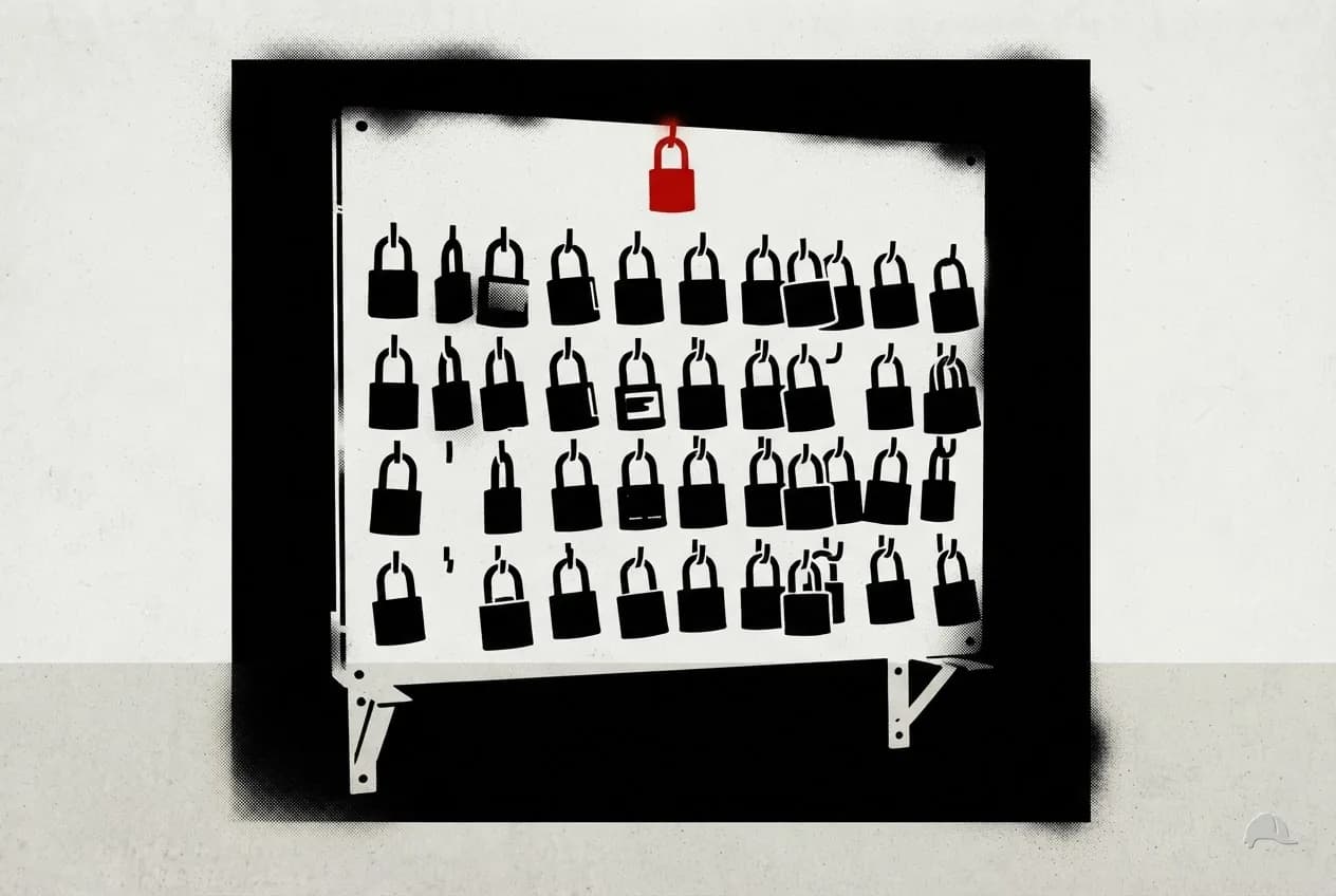 Stencil print of a lockout station board with padlocks