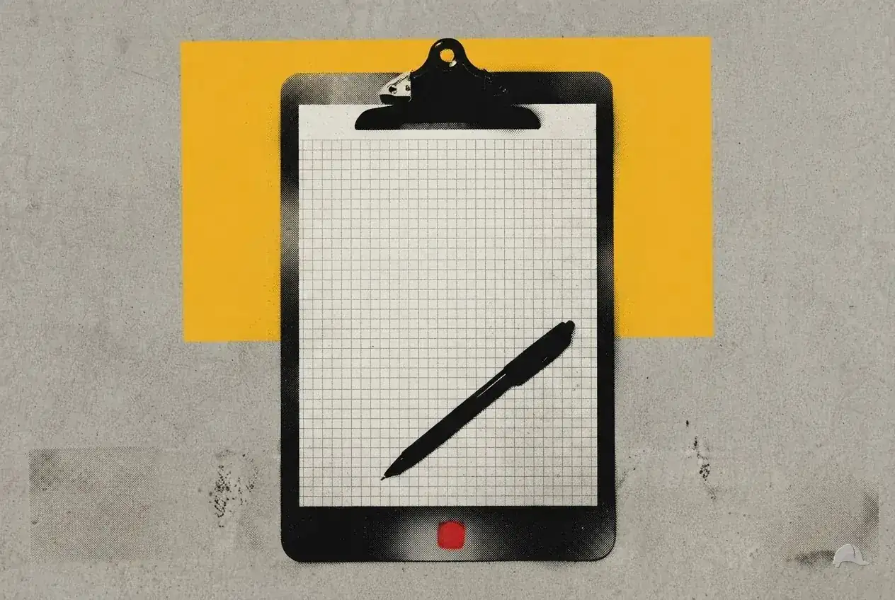 Stencil print of a ruled log sheet on a clipboard